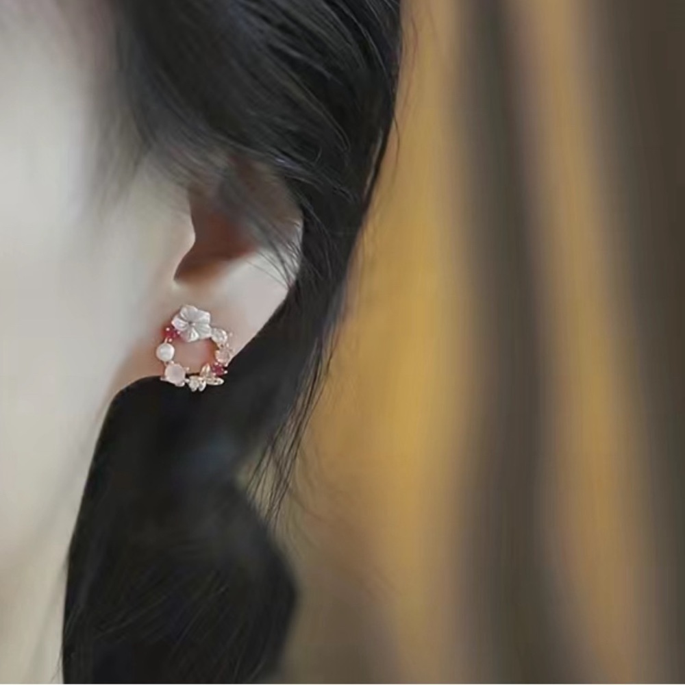 NWT! Cherry Blossom Inlaid Zircon Butterfly Earrings Stud Earrings For W…